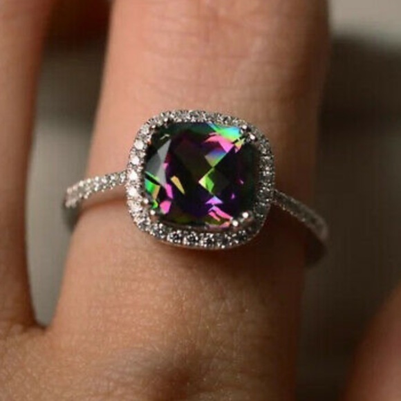 NEW 925 Sterling Silver Rainbow Stone Ring - Picture 3 of 3